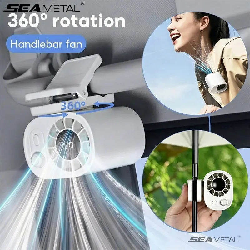SEAMETAL Clip-On Car Fan 360° Rotatable 100-Speed Multi-Scene Portable Fan Long Service Life Lightweight USB Rechargeable