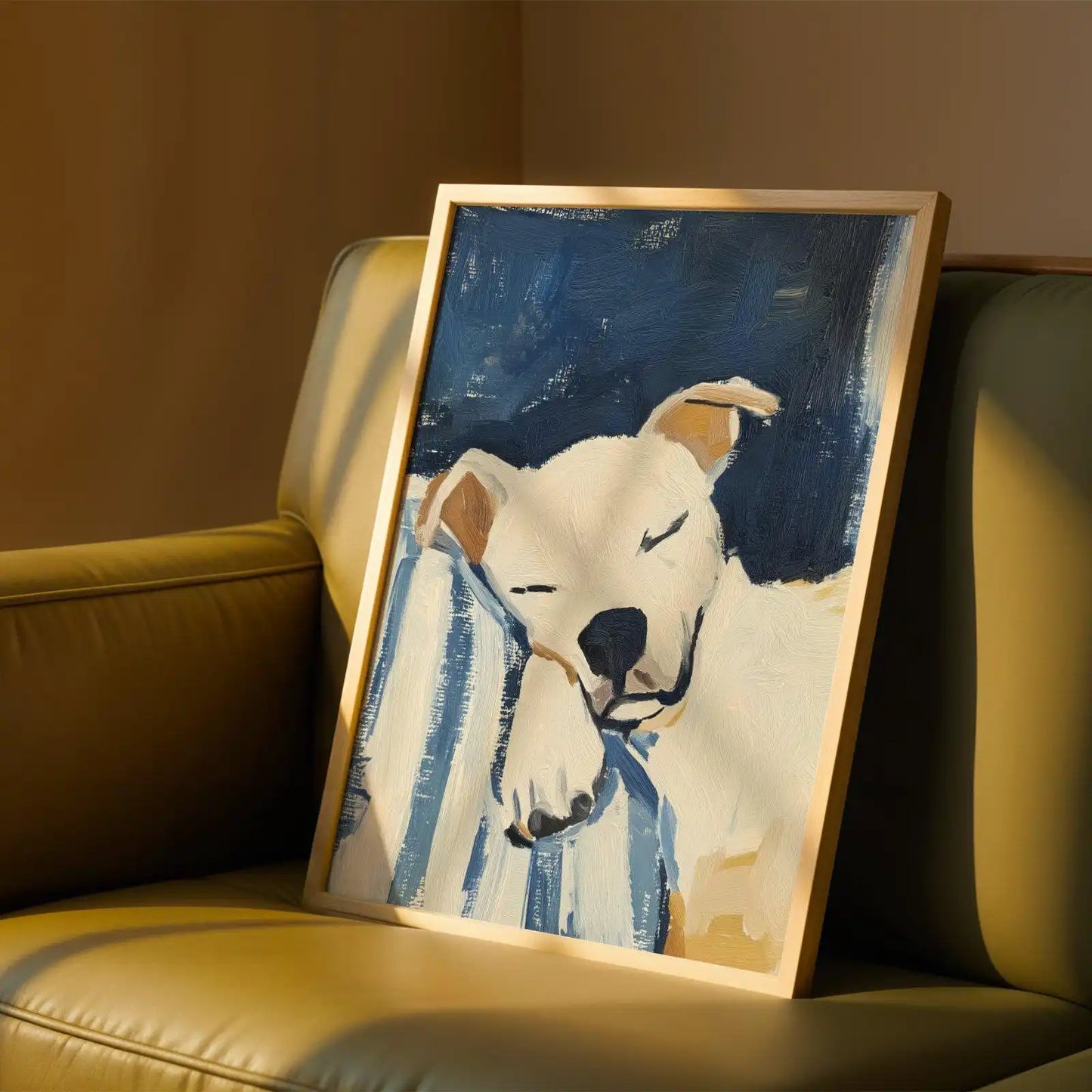 Fun Pet Striped Bed Decoration Painting, Fresh Illustration Style Canvas Painting, Healing Bedroom Poster