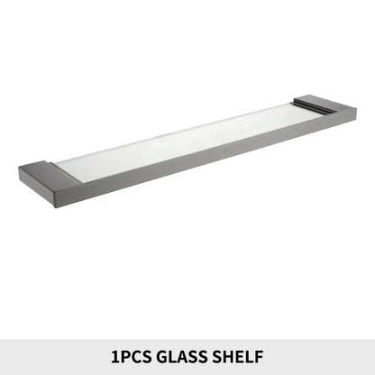 Bathroom Wall Shelf with Rectangle Tempered Glass Stainless Steel Wall Mount Glass Square Shelves Kitchen Organizer Rack Black