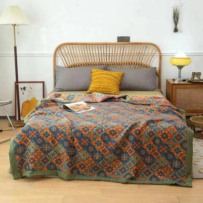 Decorative Bed Cover Blanket Ethnic Cotton Gauze Bedroom Bedspread On The Bed Double Quilts King Size Bed Comforters 220*240cm