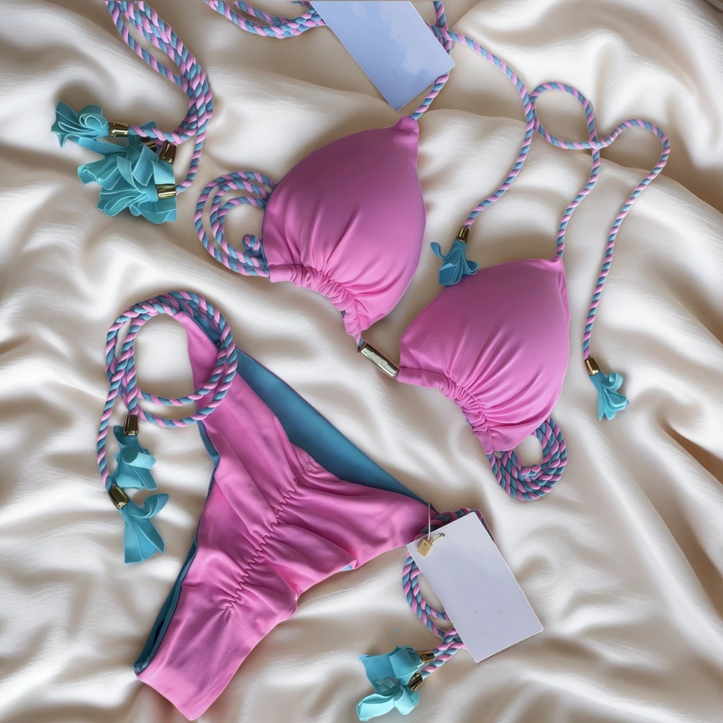 New Women Bikini Backless Rope Triangle Swimsuit Multicolor