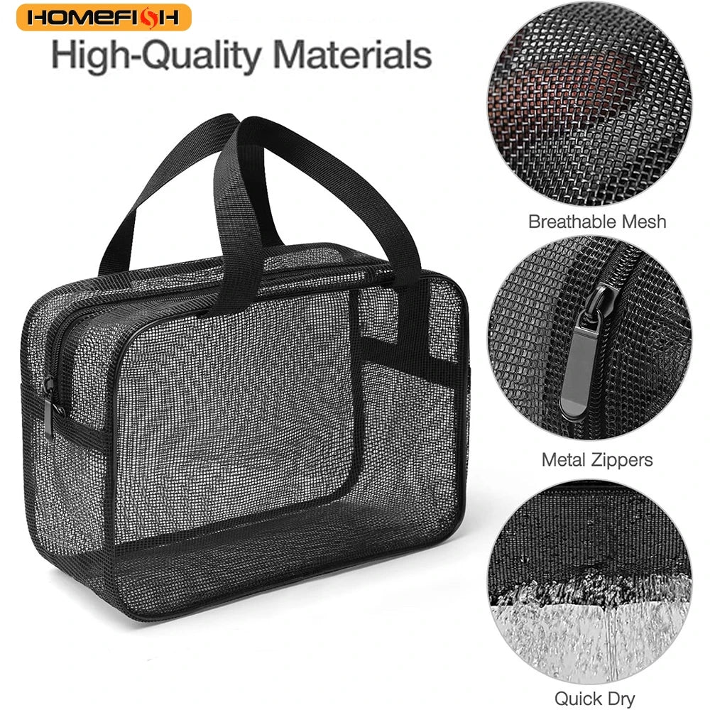 HOMEFISH Mesh Shower Caddy Tote Bag Cosmetic Storage Bag Multifunctional Shower Bag Large Capacity Portable Toiletry Organizer