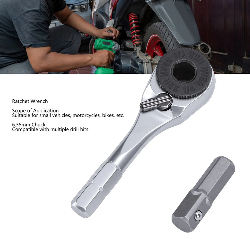 Hex Ratchet Wrench 1/4 Inch Portable Reversible Ratchet Wrench for Car Motorcycle Bike Repair Ratchet Wrench Hex Ratchet Wrench