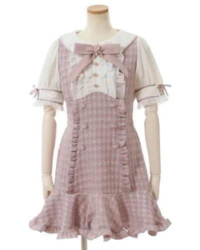 Liz Japanese Mine Mass-Produced Sweet Girl Double-breasted Dress Classic Style Bow Grid Slim Long Sleeve Tweed Dress for Women