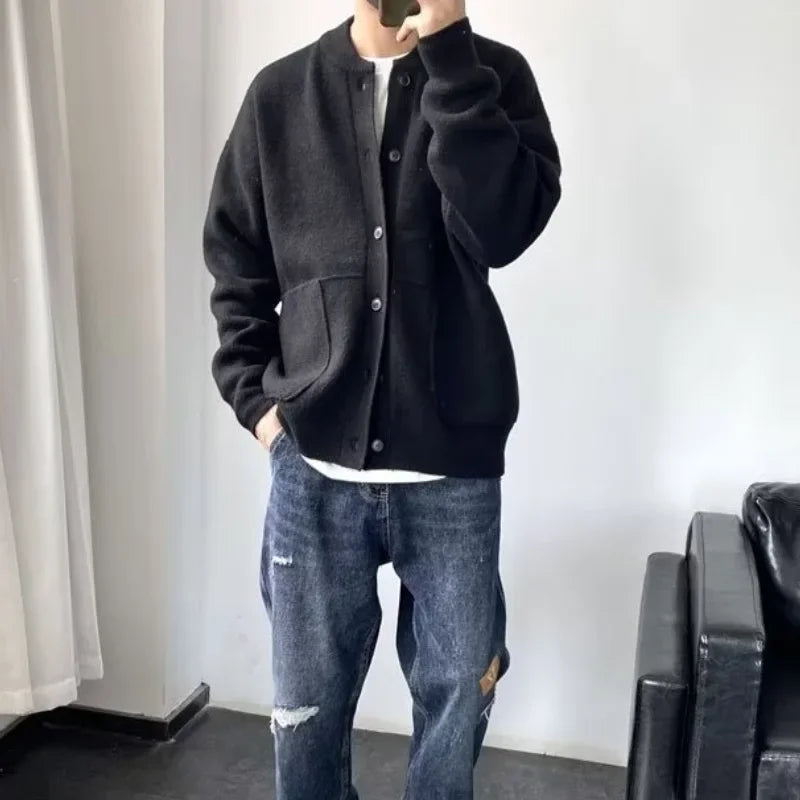 Autumn Winter New Style Men's Knitted Cardigan Sweater Casual Pure Color Lazy Fashion Youth Versatile Knitwear Coat