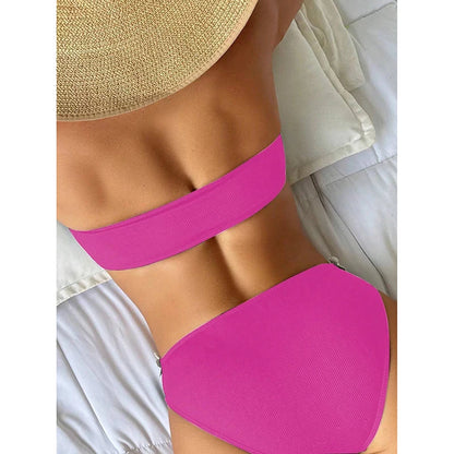 Sexy Solid Floral Strapless Bikini 2 Piece Set Women Split Swimsuit Beach Bikinis 2025 New Summer Swimwear Bikinis Set