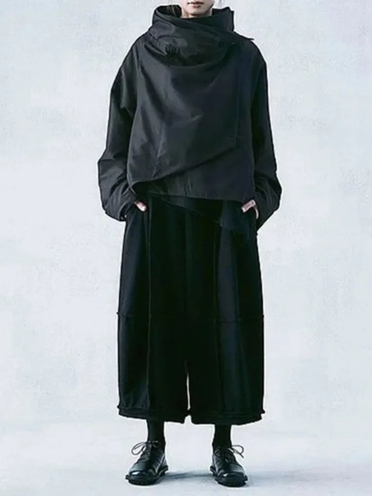 UOOZEE 2025 New Fall Women Solid Color Stand Collar Jackets Tops Fashion Asymmetrical Loose Long Sleeves Streetwear Blouse