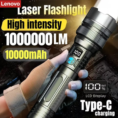 Lenovo 1000000LM Super Bright LED Flashlight Rechargeable USB-C Digital Display IPX8 Waterproof Long Lasting Camping Emergency