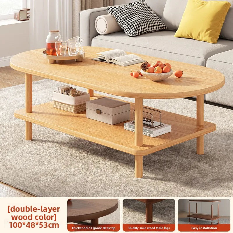 Coffee Table for Living Room Oval Small Space Furniture for Apartment Modern Simple Low Double-Layer Storage Table Easy Clean
