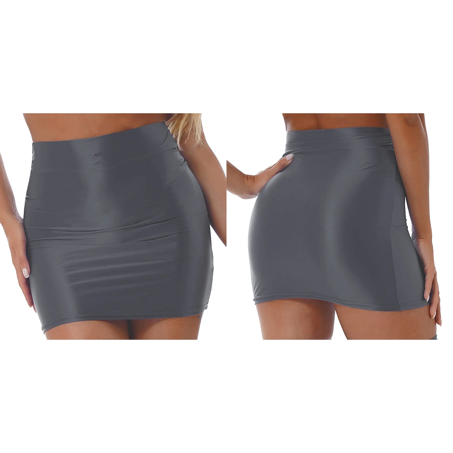 Womens Ladies Pencil Skirt Glossy Rave Party Clubwear Fashion Stretchy Casual Solid Color High Waist Bodycon Mini Skirts