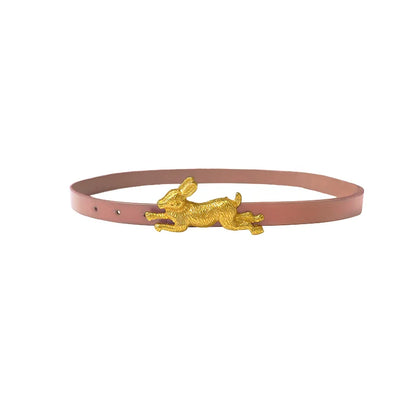 Women Detachable Running Bunny Alloy Buckled Free Collocation Genuine Leather Belt
