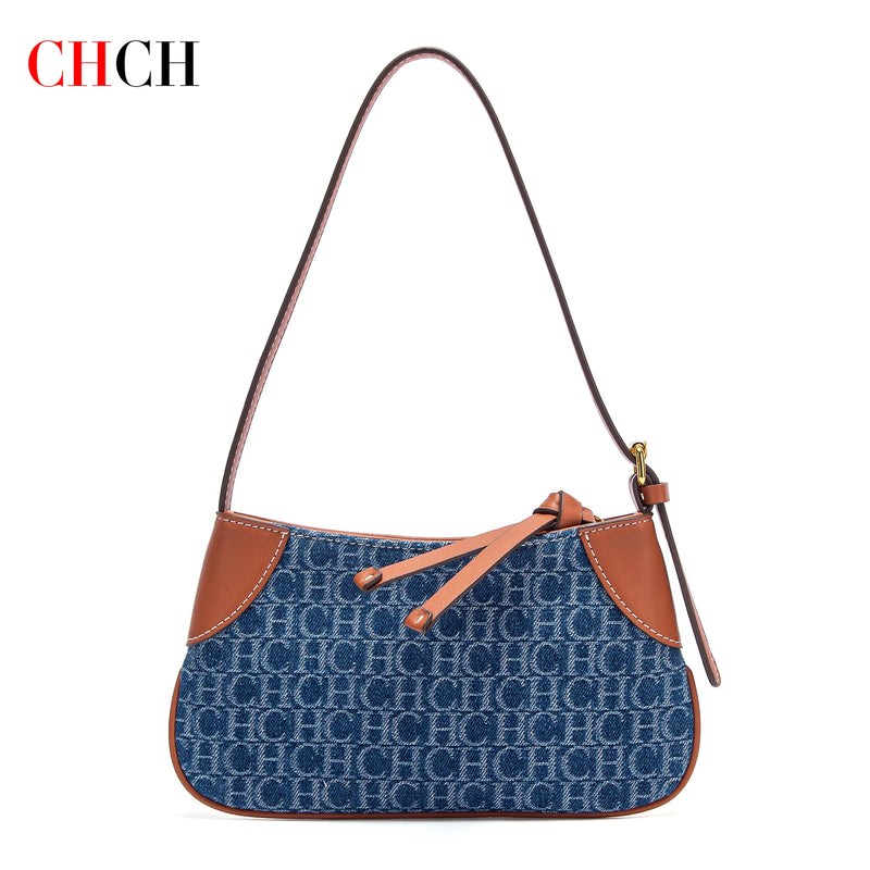 CHCH Women's Handbag 2025 Summer Cowboy Splicing Design Phone Bag Simple Commuter Underarm Bag Wallet