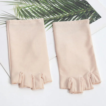 1Pair Sunscreen Protection Fingerless Gloves Women Arm Cool Summer Breathable Thin Mittens Half Finger Sleeves Black White Beige