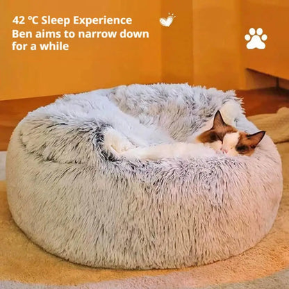 2 in 1 Soft Plush Pet Bed with Cover Round Cat Bed Pet Mattress Warm Cat Dog Sleeping Nest Cave for Small Dogs