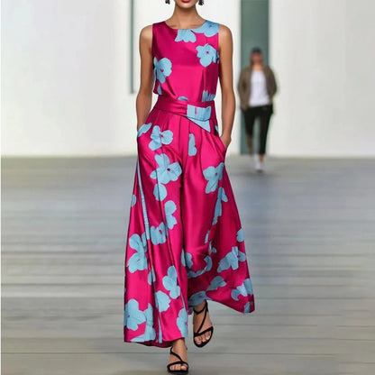 Vestidos Spring Round Neck Long Dresses for Women Elegant Floral Print Tunic Evening Dress Summer Sleeveless Hem Boho Maxi Dress