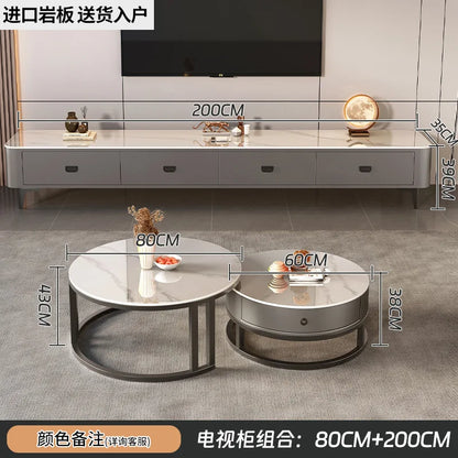 Round edge rock slab coffee table Hakka simple modern small apartment light luxury household small tea table