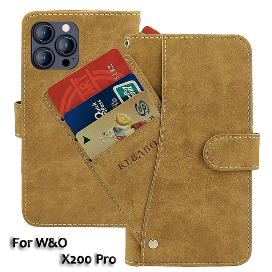 Vintage Leather Wallet W&O X200 Pro Case Flip Luxury Card Slots Slip-resistant Cover Phone Protective Cases Bags