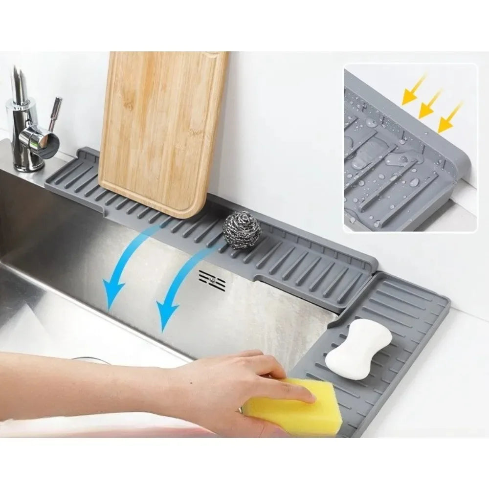 Silicone Sink Water Absorbent Tray Anti-slip Splash-proof Kitchen Sink Tea Cup Holder Kitchen Slope Sink Drain Pad Narrow Edge