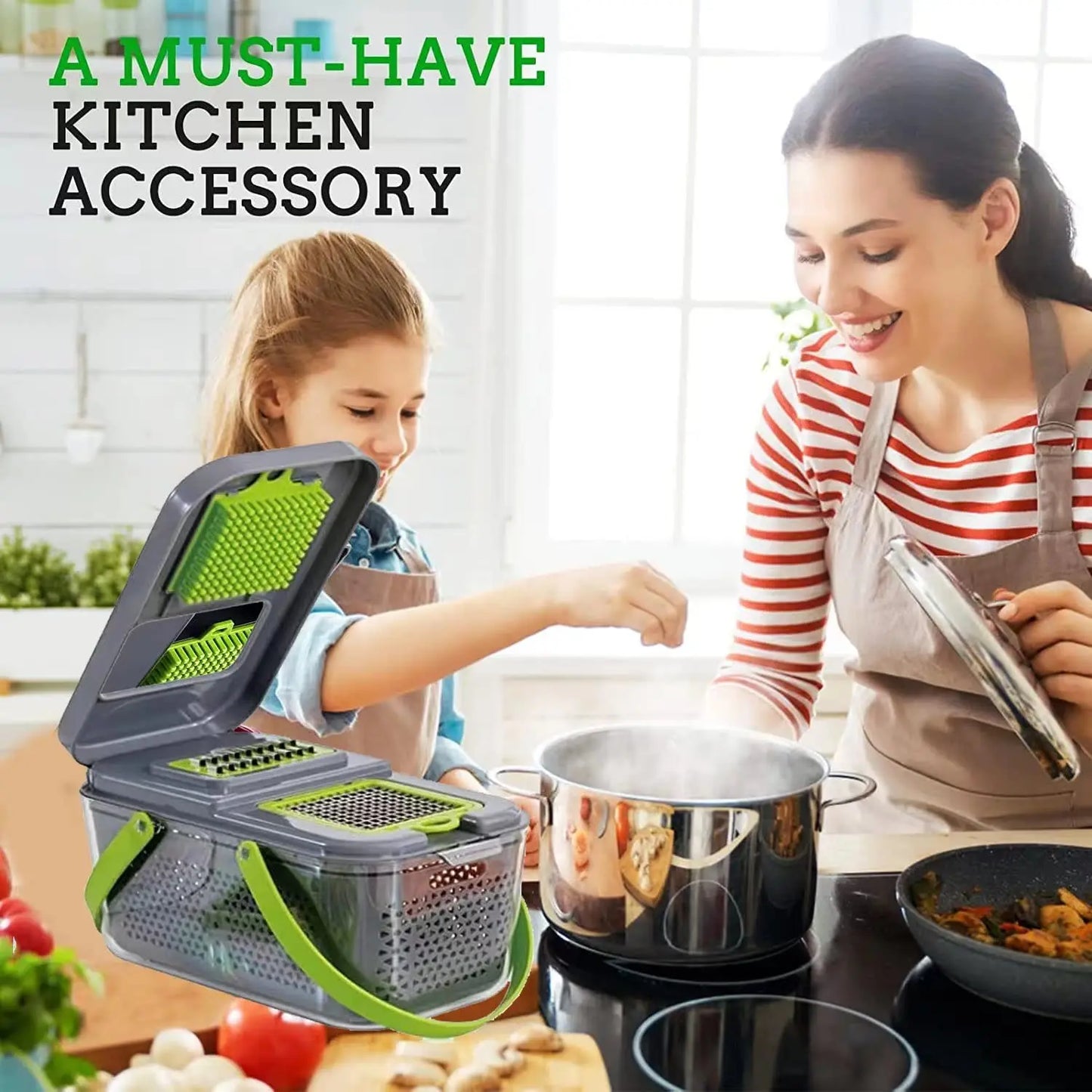 22 in 1 Vegetable Chopper with Stainless Steel Blade Adjustable Slicer And Cutter with Drain Rack Storage Container Kitchen Tool