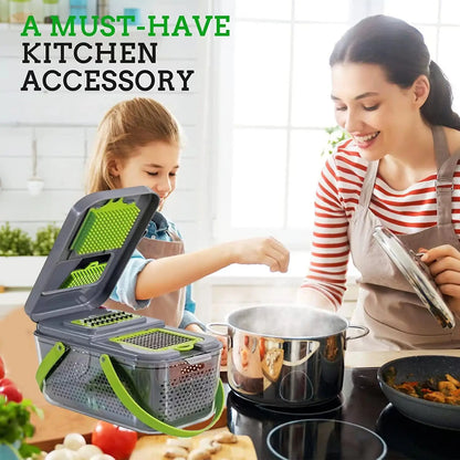 22 in 1 Vegetable Chopper with Stainless Steel Blade Adjustable Slicer And Cutter with Drain Rack Storage Container Kitchen Tool