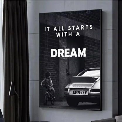 Poster Wall Art Decorative Paintings Canvas for Home Decor Black and White it All Starts with a Dream Room Decor Prints Cuadros