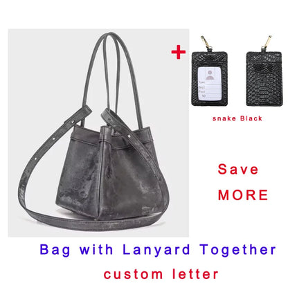 Custom Letter Suede Leather Women Bucket Bag Female Party Handbag Handbag 2025 New Fashion Chinese Style Luxury Brand Tote Bags