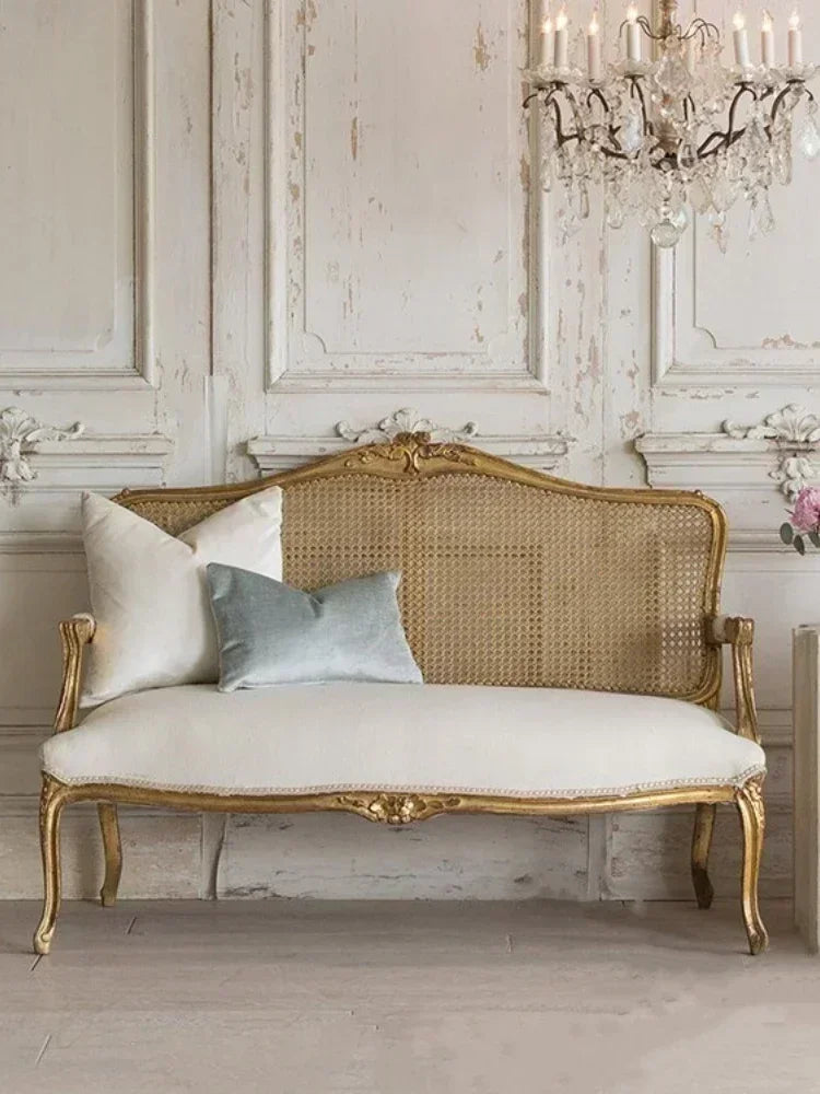Furniture Sofa French Wood Carved Old Rattan Leisure Photography Single Sofa