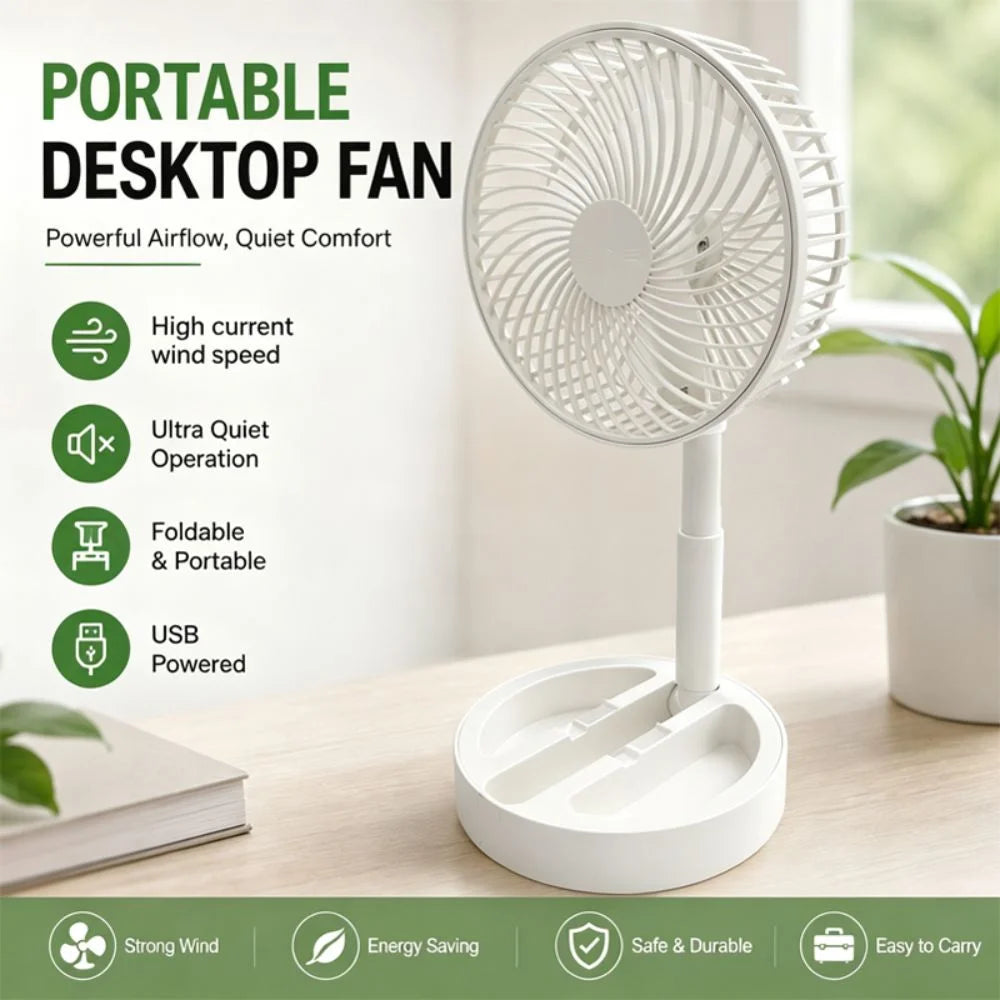 Portable Foldable Desktop Fan Adjustable Angle USB Powered USB Fan Quiet Operation Stable Stand Mini Electric Fan Dormitory