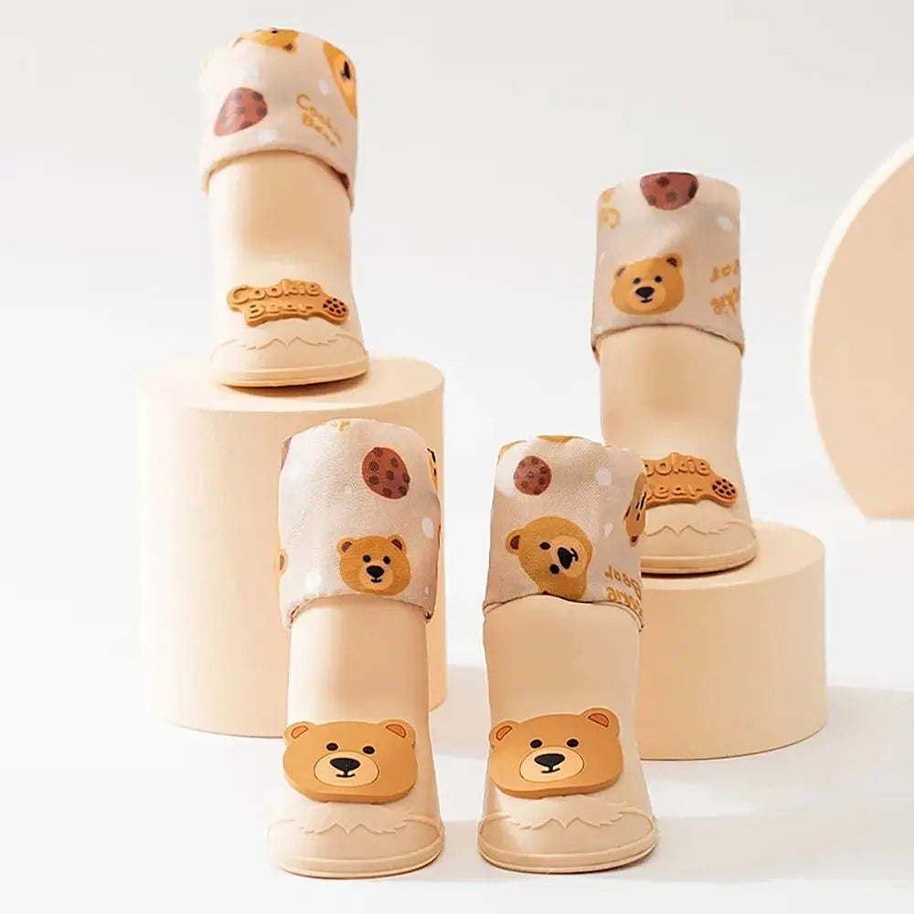 4Pcs/Set Pet Silicone Rain Boot Cartoon Cute Pet Rain Boot Waterproof Dog Shoe Foot Cover Outdoor Pet Paw Protector Pet Supplies