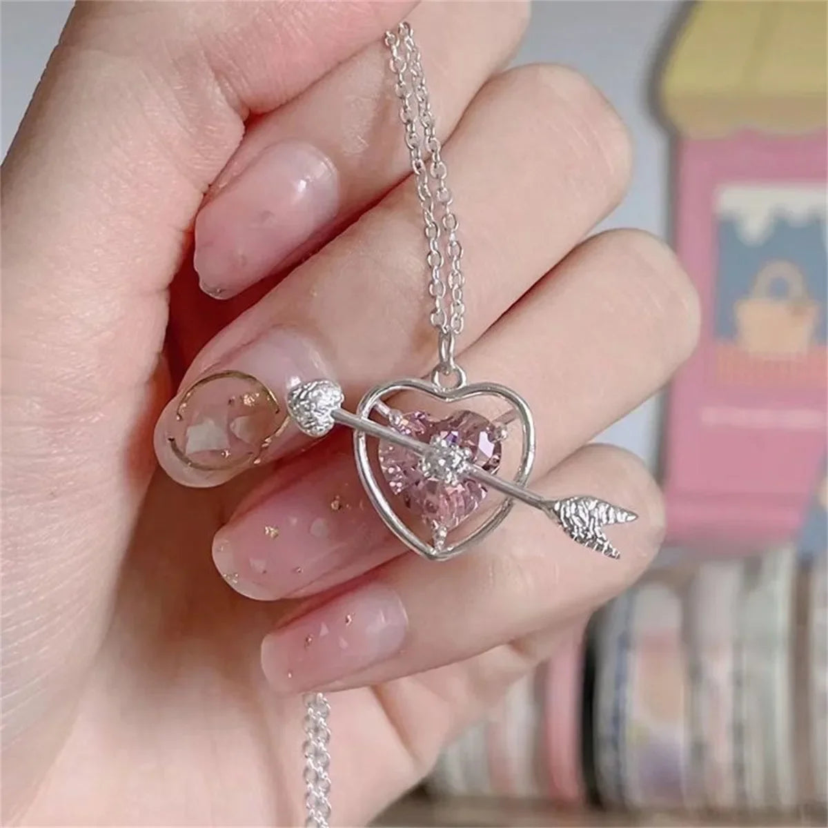 Collier pendentif nœud papillon en cristal rose féérique, style Y2K, chaîne clavicule cœur strass, bijoux femme, cadeau
