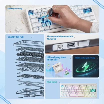 CIDOO QK61 V2 Mechanische Tastatur, 60%-Layout, Gasket-Struktur, VIA-programmierbar, Hot-Swap-fähig, drei Modi, kabellos, RGB-Tastatur