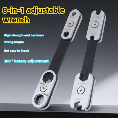 ‌360° Rotatable 8-in-1 Adjustable Wrench with Dual Hex/Open Ends – Ergonomic Grip for Professional Automotive & Industrial Use‌