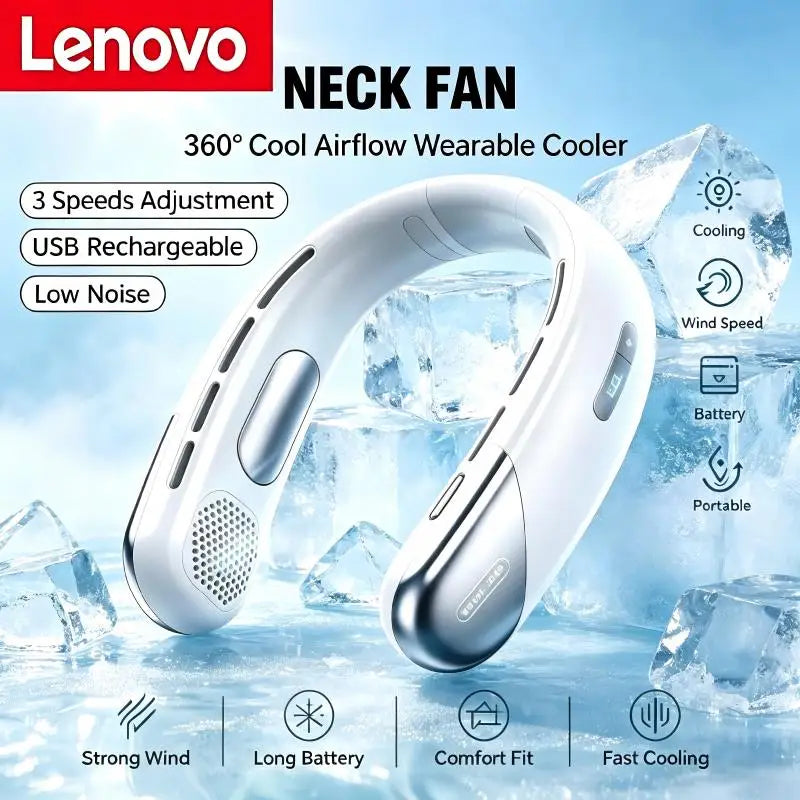 Lenovo Hanging Neck Fan Digital Display Power Ventilador Bladeless Portable Air Cooler USB Rechargeable Electric Fans 2026 New