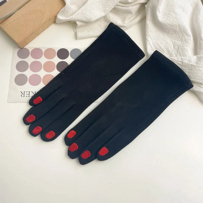 Women Creative Nail Polish Embroidery Gloves Grace Lady Fashion Vintage Driving Full Finger Mittens Girl Touch Screen Warm T124A
