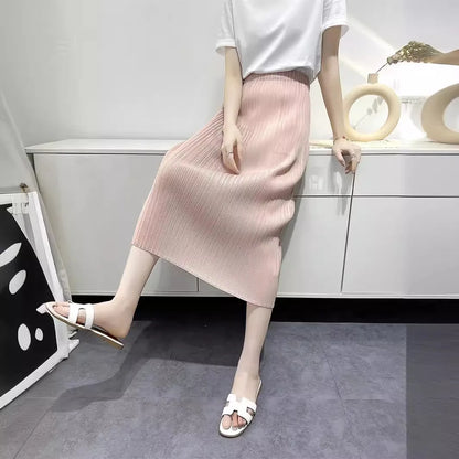 Fold Miyake Pleated Comfortable Casual Half-body Skirt Women High Waisted Thin 2025 Summer New Small Pleated Medium Skirt