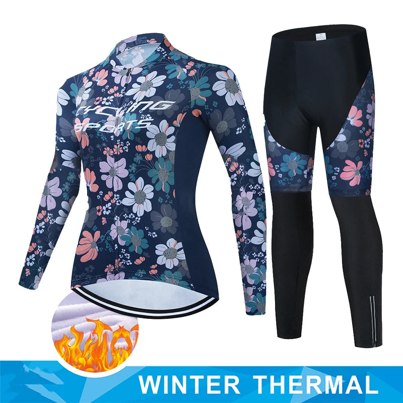 Women Winter Thermal Fleece Clothes 2026 Cycling Uniform Cycle Jersey Clothing Jerseys Pants Gel Bib MTB Jacket Suit Bike Outfit