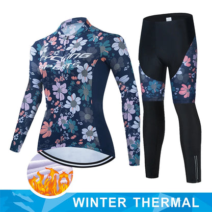 Women Winter Thermal Fleece Clothes 2026 Cycling Uniform Cycle Jersey Clothing Jerseys Pants Gel Bib MTB Jacket Suit Bike Outfit