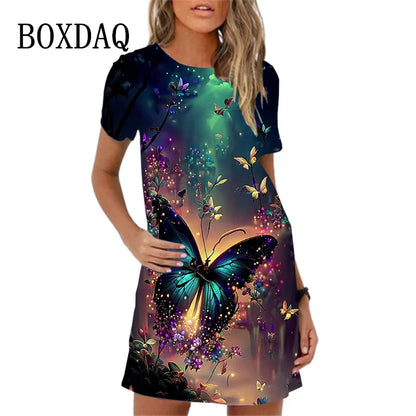 Sweet Cute 3D Print Women Dresses 2023 New Summer Short Sleeve Peacock Pattern Loose A-Line Dress Loose Casual Beach Party Dress