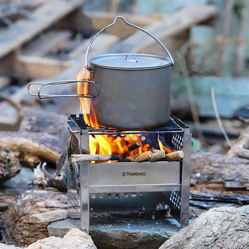 Tomshoo Outdoor Camping Wood Stove W Barbecue Grill Portable Wood Burning Stove Wood Burner w BBQ Firewood Bracket For Picnic