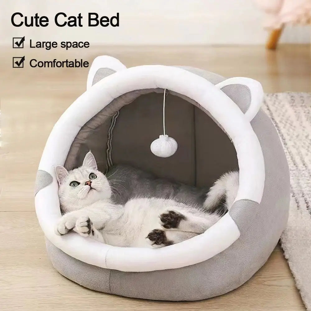 Cute Cushion Cat Sleeping Beds Semi Enclosed Dome Washable Dog Warm Bed Comfortable Kennel Kitten Mattress Cave Pet Supplies