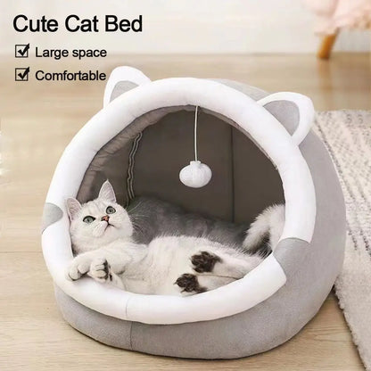 Cute Cushion Cat Sleeping Beds Semi Enclosed Dome Washable Dog Warm Bed Comfortable Kennel Kitten Mattress Cave Pet Supplies