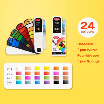 Folding Watercolor Paint Set Solid 18/24/36/42 Colors Painting Pigment Set with Water Brush Pen Watercolor Pigment Students