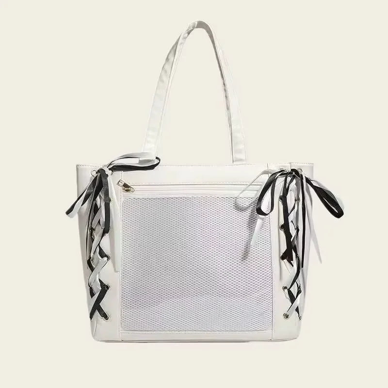 Japanese Sweet Women Ribbon Ita Bag Cute Lolita Girl Transparent Handbags Fashion Large Capacity Tote Bag Aesthetic Shoulder Bag