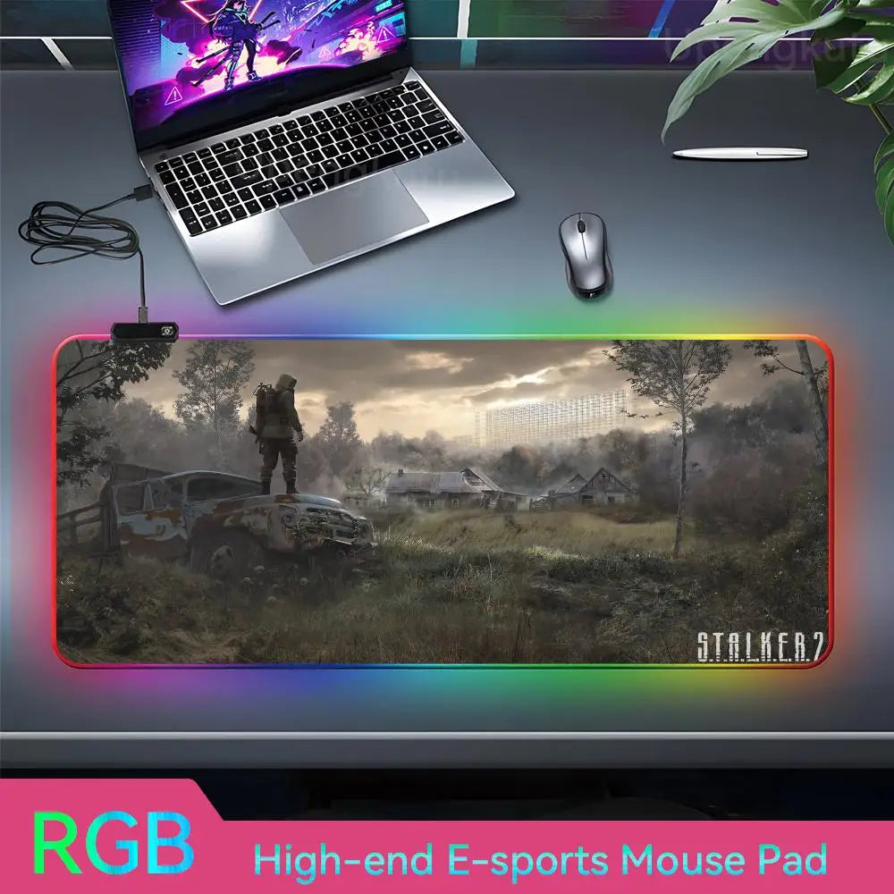 S_stalker 2 Mouse Pad RGB 3 mm Mouse Pad Rubber Mouse Pad LED Lamp Cute Desk Mat Anime Carpet  Desk Led Mouse Pad Mouse Pad Gran