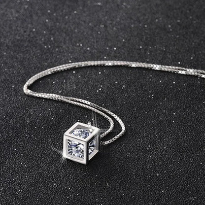 925 Sterling Silver Fashion Jewelry 18 Inches Square Shiny Aaa Zircon Pendant Necklace For Women Wedding Birthday Gifts