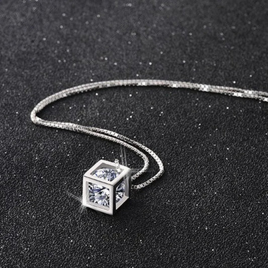 925 Sterling Silver Fashion Jewelry 18 Inches Square Shiny Aaa Zircon Pendant Necklace For Women Wedding Birthday Gifts