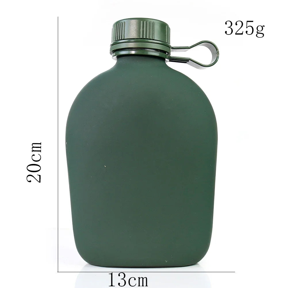 1L Camouflage Military Water Bottle Outdoor Sports Picnic Kettle Portable Canteen with Shoulder Strap Aluminum Camping Pot Flask