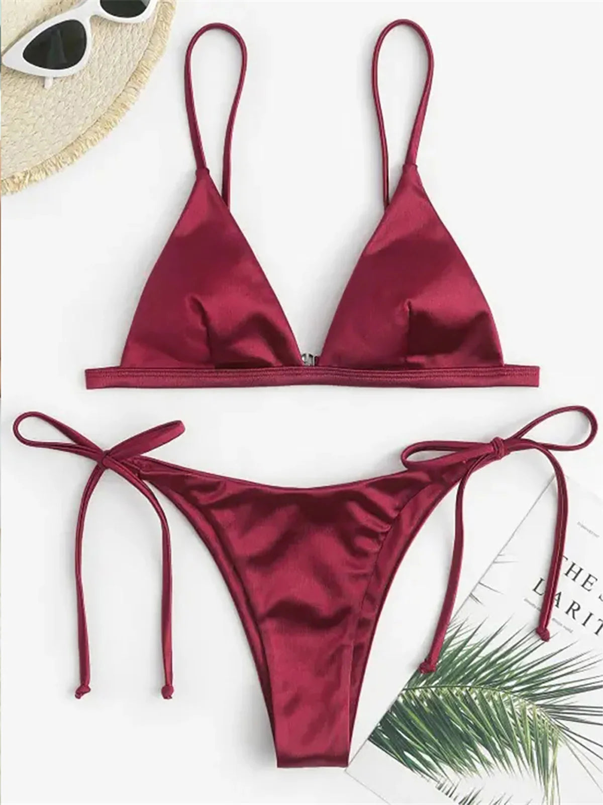 6 Colors Satin High Leg Cut Brazilian Bikini Women Swimwear Female Swimsuit Two-pieces Bikini set Bather Bathing Suit Swim K4964
