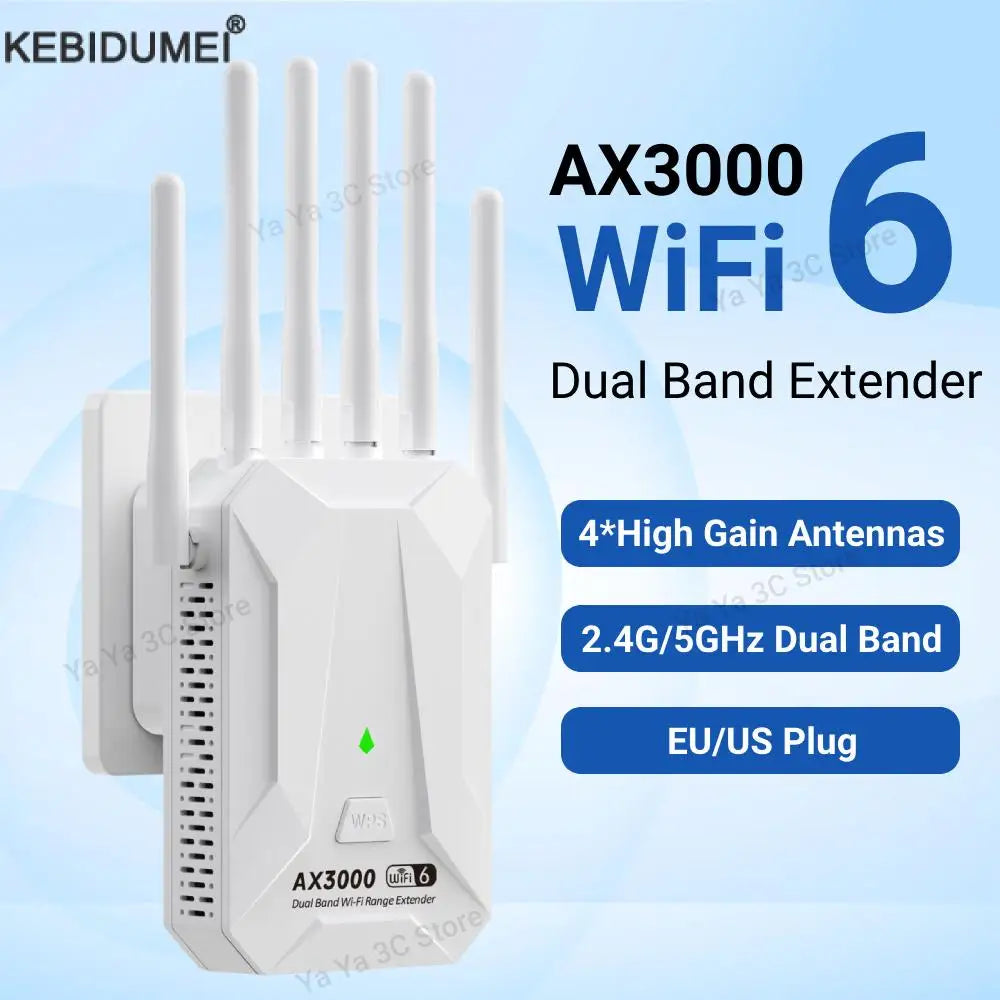 5Ghz 3000Mbps WiFi 6 Repeater Extender Signal Booster Dual Band 2.4G/5GHz Wi-Fi Signal Amplifier Long Range Amplifer