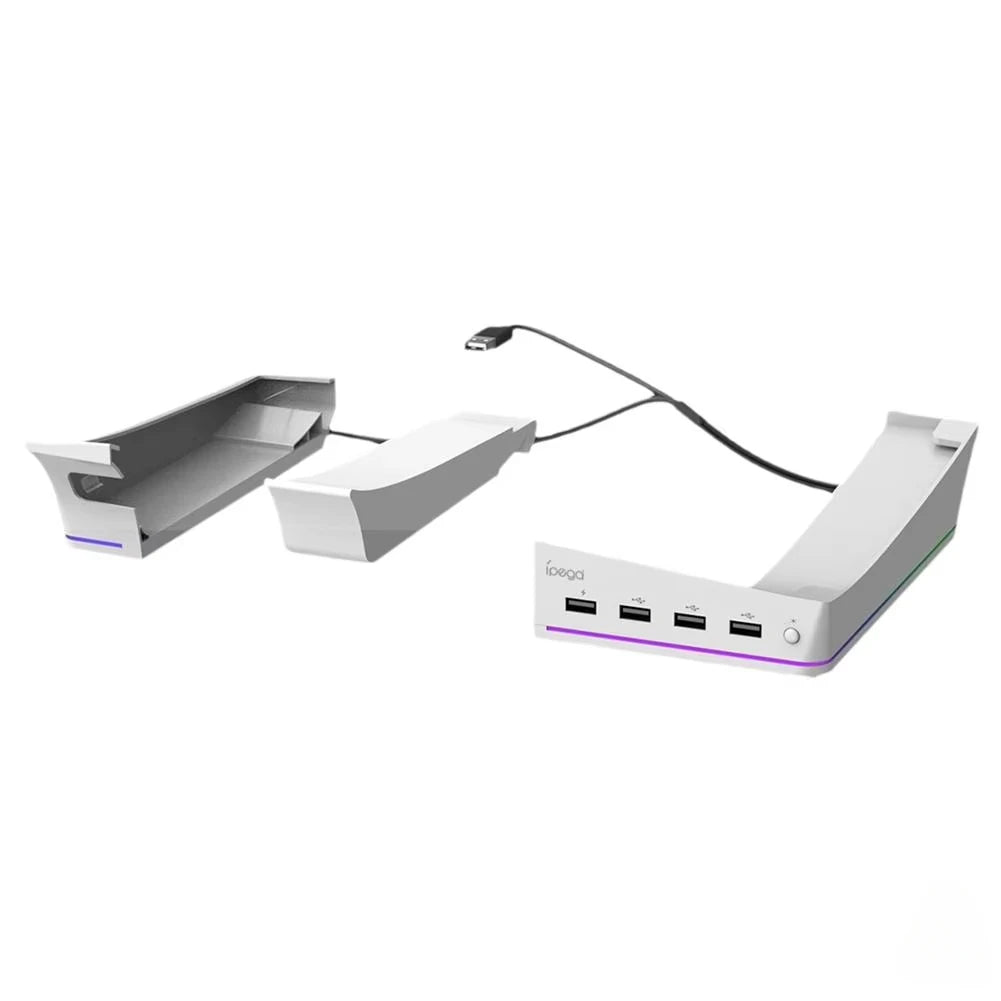 Horizontal Stand for Ps5 Pro Digital and Optical Drive Version Console with 14 Light Mode 4 USB Hubs Storage Display Stand